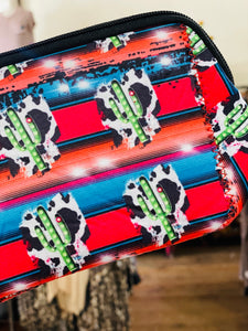 Cow Print Serape Cactus Neoprene Bag