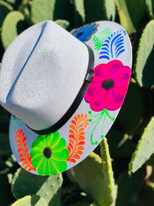 Colorful Flowers Gold Detail Grey Hand Painted Hat
