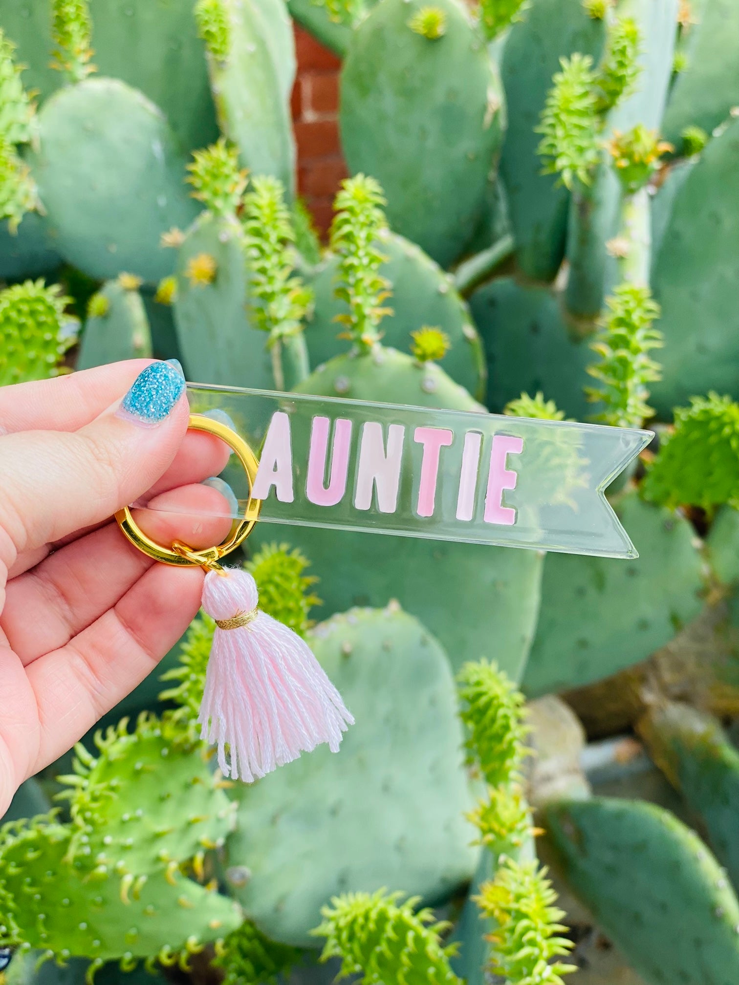 Auntie Light Pink Tassel Acrylic Key Chain