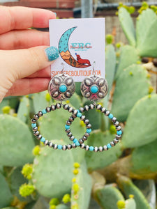 You & Me Concho Turquoise Navajo Pearl Dangle Earrings