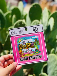 Road Trippin' Leopard Camper Girl Girlie Girl Originals Sticker