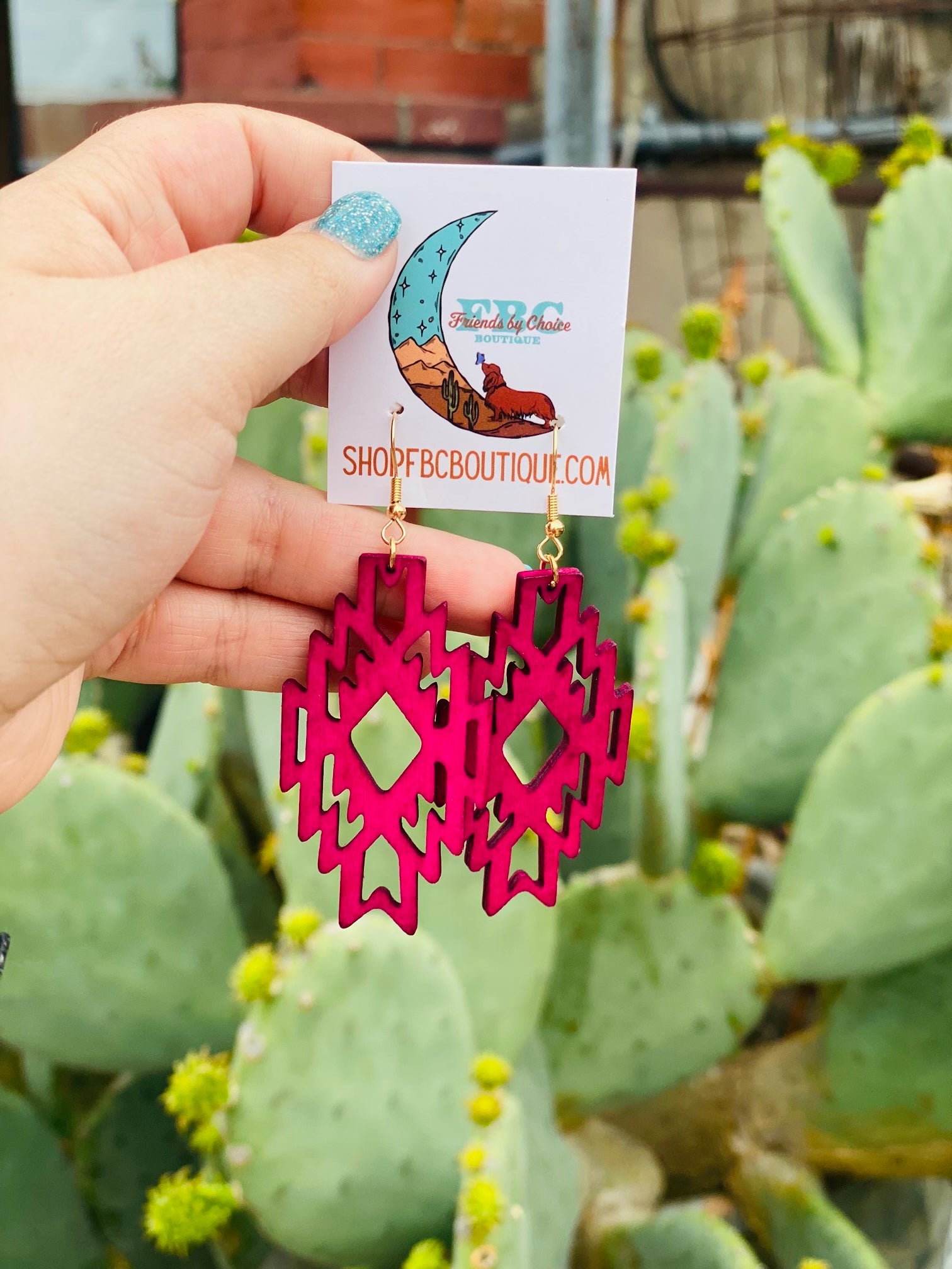 Totally Random Pink Aztec Design Wood Earrings