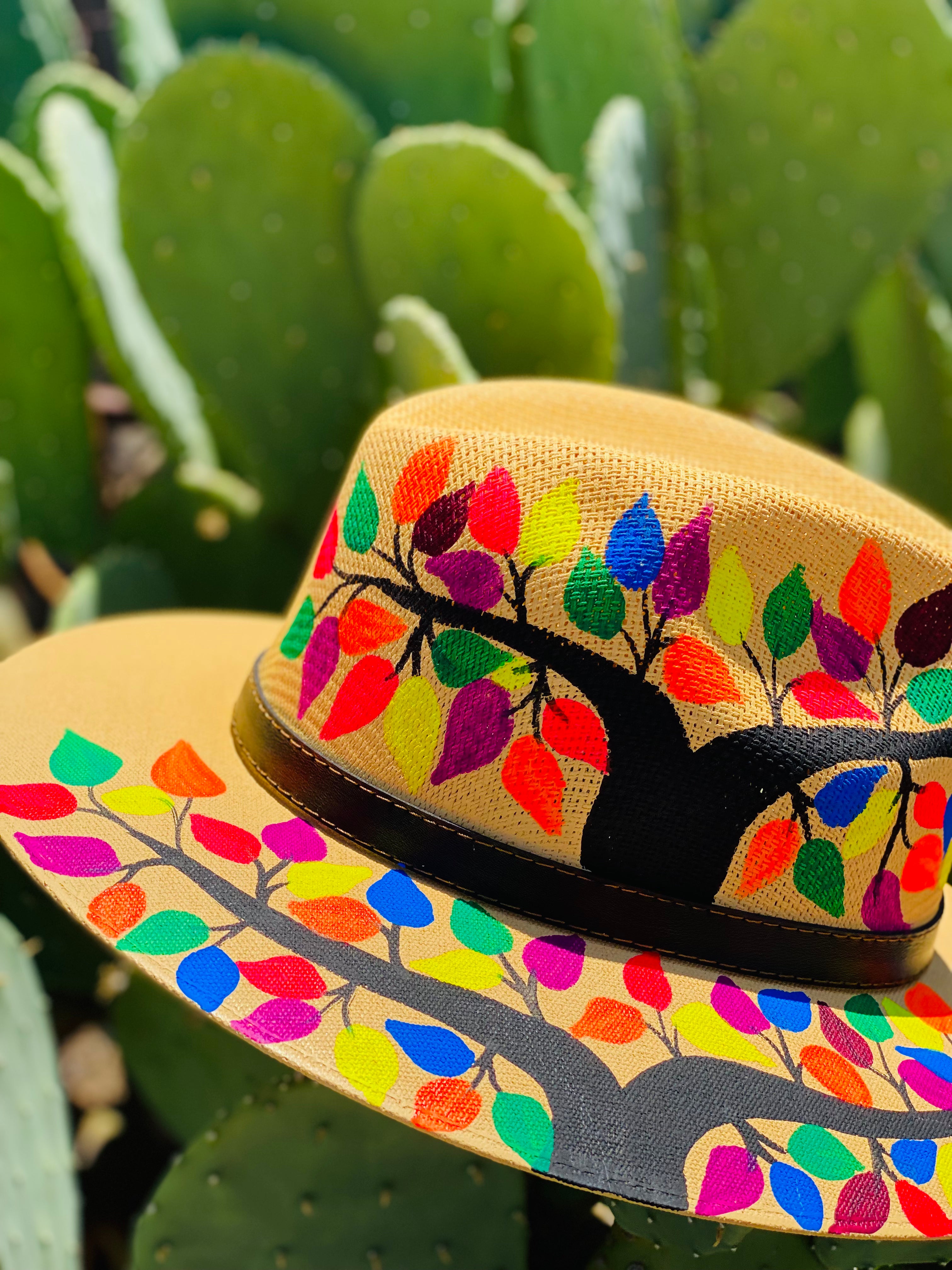 Tree Of Life Neon Tan Hand Painted Hat