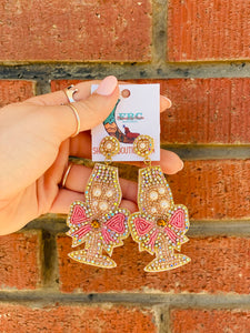 Sippin' On Bubble Champagne Glass Beaded Earrings