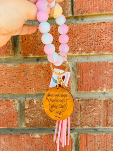 Don't Look Back You're Not Going That Way Pink & Teal Marble Tassel Keychain Wristlet
