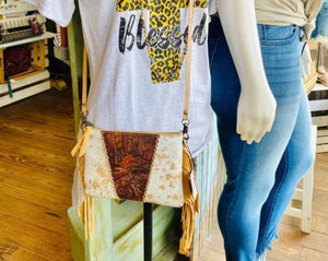 On Wednesdays We Wear Fringe Genuine Leather Cowhide Crossbody