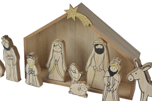 Wood Glitter Nativity Scene