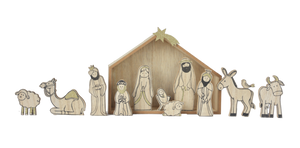 Wood Glitter Nativity Scene