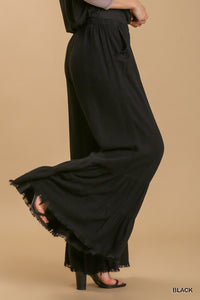 Staying Another Night Frayed Hem Wide Leg Pants