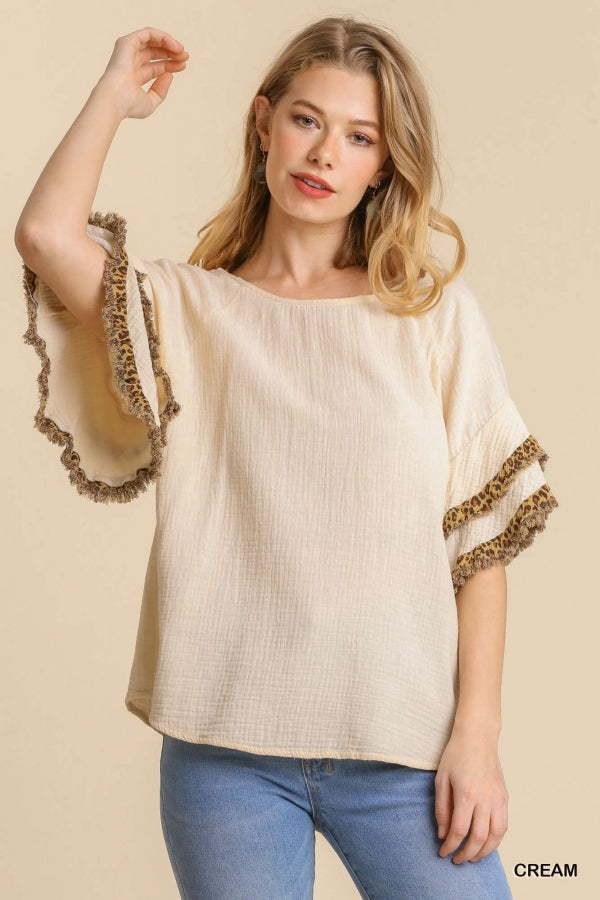 Wild Without You Leopard Print Frayed Hem Top