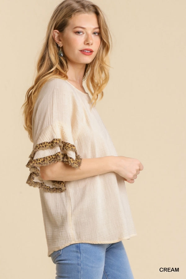 Wild Without You Leopard Print Frayed Hem Top