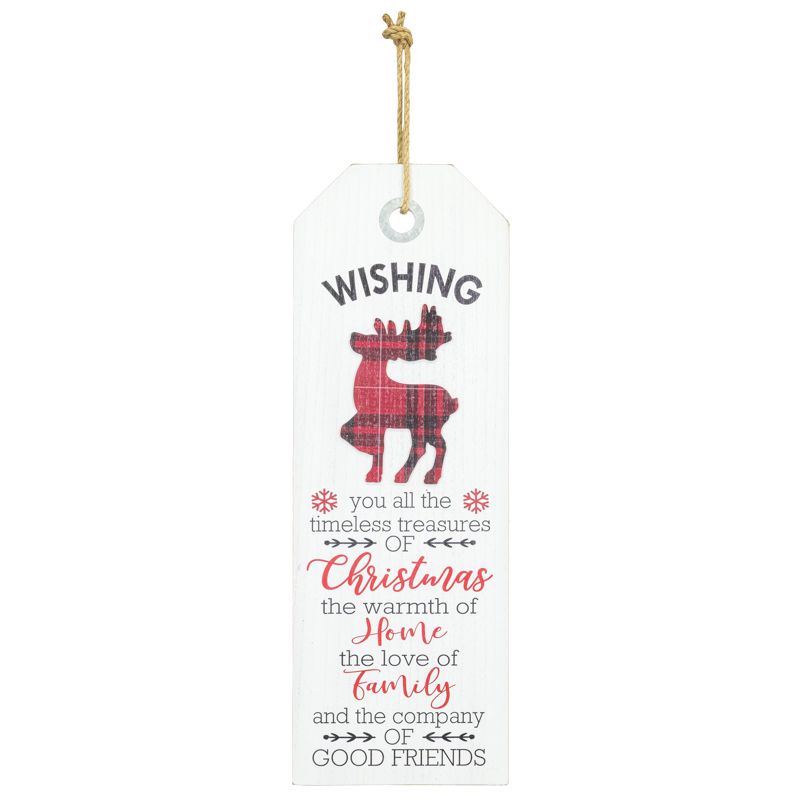 Plaid Deer Christmas Wishes Hanging Sign